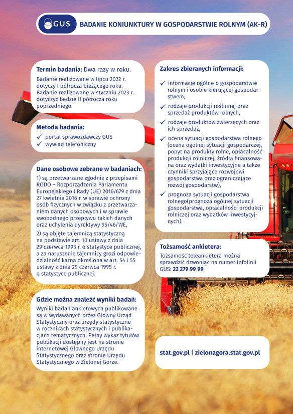 Ankieta koniunktury w gospodarstwie rolnym- ulotka 1 strona, informacje