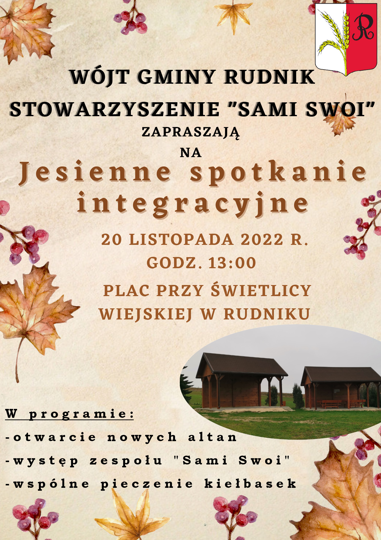 plakat , spotkanie integracyjne, 20 listopada 2022, rudnik