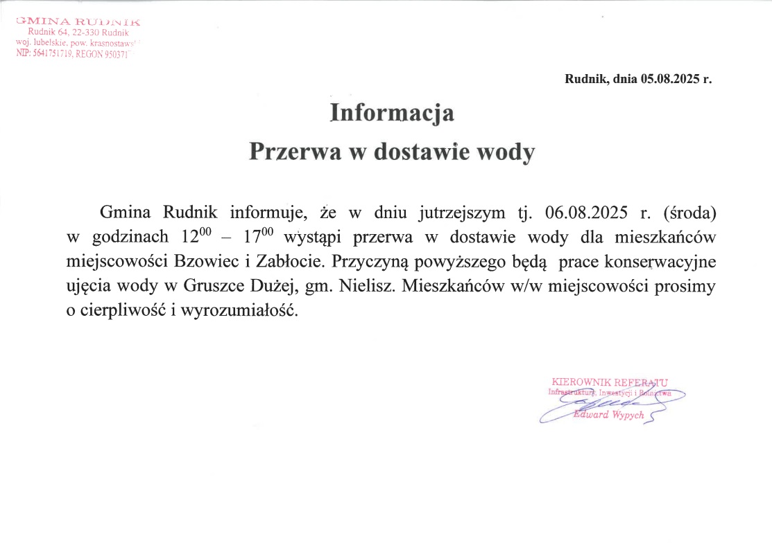 Przerwa w dostawie wody Przerwa w dostawie wody